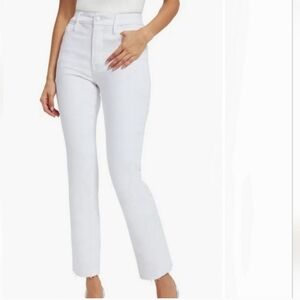 GOOD AMERICAN HIGH WAIST Ankle Cropped Frayed Hem Straight Leg Jeans Size 12/31